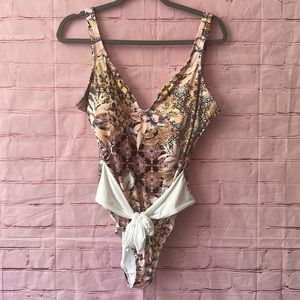 Floral One-Piece Swimsuit - Pink and White